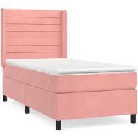 Syfax Cama box spring con colchón terciopelo rosa 100x200 cm