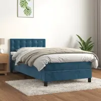 Prolenta Maison Exclusive: Base de cama con somier y colchón, color azul oscuro, 100x200 cm, tapizada en terciopelo