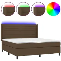 Syfax Cama box spring colchón luces LED tela marrón oscuro 180x200cm