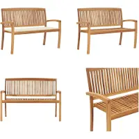 vidaXL Banco de jardín apilable con cojín, 128,5 cm, madera maciza de teca - Banco - Bancos - Banco de jardín - Bancos de jardín