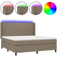 Syfax Cama box spring colchón y luces LED tela gris taupe 180x200 cm