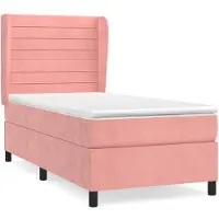 Syfax Cama box spring con colchón terciopelo rosa 80x200 cm