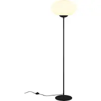 TRIO Lámpara de pie minimalista, color negro, pantalla de cristal blanca en forma de elipse, ideal para salón o dormitorio, 150 cm de altura, 1xE27, 15W, modelo FOMENTO