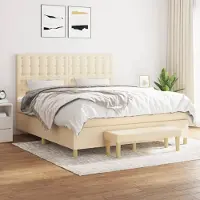 Prolenta Maison Exclusive: Base de cama con somier y colchón, color crema, 160x200 cm, tapizado en tela