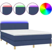 Syfax Cama box spring con colchón y LED tela azul 140x200 cm