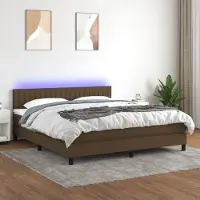 Prolenta Maison Exclusive: Base de cama con somier y colchón, con iluminación LED, color marrón oscuro, 180x200 cm, tapizada en tela
