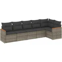 Syfax Set de muebles de jardín 6 pzas y cojines ratán sintético gris