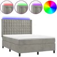 Syfax Cama box spring colchón y LED terciopelo gris claro 140x200 cm