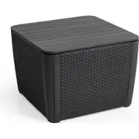 Allibert Mesa de jardín Keter Luzon Plus, color grafito, tapa removible, con espacio de almacenamiento, fabricada en plástico, con aspecto de ratán