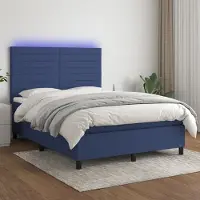 Prolenta Maison Exclusive: Base de cama con somier, colchón y luces LED, color azul, 140x190 cm, tapizada en tela