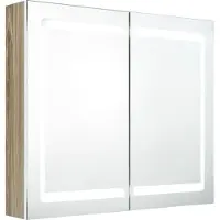 Syfax Armario de baño con espejo LED blanco y roble 80x12x68 cm
