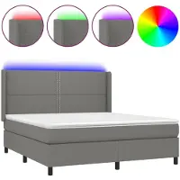 Syfax Cama box spring colchón y luces LED tela gris oscuro 180x200 cm
