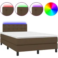 Syfax Cama box spring con colchón y LED tela marrón oscuro 120x200 cm