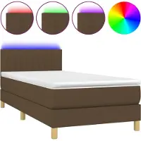 Syfax Cama box spring con colchón LED tela marrón oscuro 80x200 cm