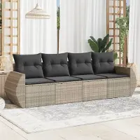 Prolenta Maison Exclusive: Juego de jardín de 4 piezas con sofá y cojines, color gris claro, fabricado en polirratán