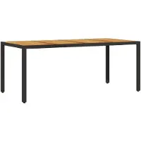 Syfax Mesa de jardín superficie madera acacia ratán negro 190x90x75cm