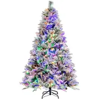 Costway Árbol de Navidad artificial de 180 cm, abeto con efecto de nieve y piñas, 8 modos de luz y 850 puntas de ramas de PE y PVC, árbol de Navidad, árbol artificial para Navidad