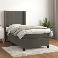 Prolenta Maison Exclusive: Base de cama con somier y colchón, color gris oscuro, 90x200 cm, tapizada en terciopelo