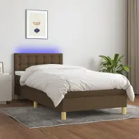Prolenta Maison Exclusive: Base de cama con somier, colchón y luces LED, color marrón oscuro, 90x200 cm, material: textil