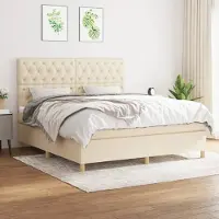 Prolenta Maison Exclusive: Base de cama con somier y colchón, color crema, 160x200 cm, tejido