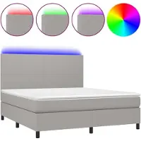 Syfax Cama box spring colchón y luces LED tela gris claro 160x200 cm