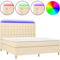Syfax Cama box spring colchón y luces LED tela crema 160x200 cm