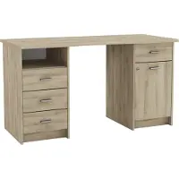 Demeyere Escritorio de oficina MAO, color roble, fabricado en Francia, 135x58,5x74 cm, mueble de oficina, tablero de melamina, 4 cajones, 1 armario