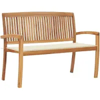 The Living Store Banco de jardín apilable de la marca Living Store, con cojín, de 128,5 cm de largo, fabricado en madera de teca maciza