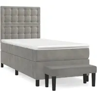 Syfax Cama box spring con colchón terciopelo gris claro 80x200 cm