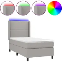 Syfax Cama box spring colchón y luces LED tela gris claro 90x190 cm