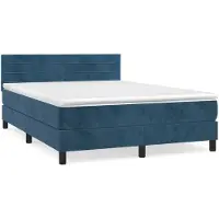 Syfax Cama box spring con colchón terciopelo azul oscuro 140x190 cm