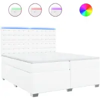 Syfax Cama box spring con colchón cuero sintético blanco 200x200 cm
