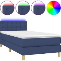 Syfax Cama box spring con colchón y LED tela azul 90x200 cm