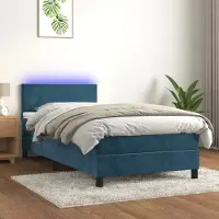 Prolenta Maison Exclusive: Base de cama con somier, colchón y luces LED, color azul oscuro, 100x200 cm, tapizada en terciopelo