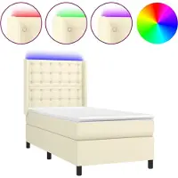 Syfax Cama box spring y colchón LED cuero sintético crema 90x190 cm