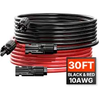 Vevor , cable solar de 9,14 metros, juego de 2 cables de extensión, cable de 10 AWG con conectores y enchufes impermeables, cable fotovoltaico negro y rojo