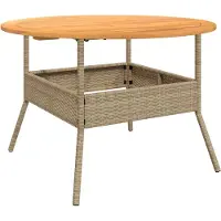 Syfax Mesa de jardín superficie de madera ratán PE beige Ø110x71 cm