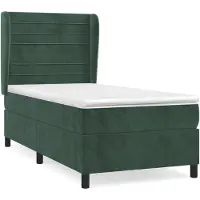 Syfax Cama con somier y colchón, color verde oscuro, 90x190 cm, tapizada en terciopelo