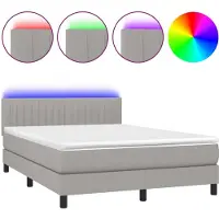 Syfax Cama box spring colchón y luces LED tela gris claro 140x200 cm