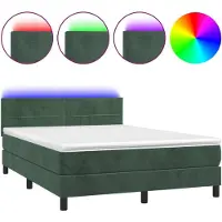 Syfax Cama box spring colchón y LED terciopelo verde oscuro 140x200cm