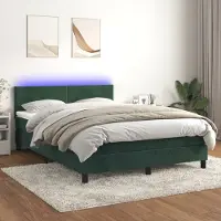 Prolenta Maison Exclusive: Base de cama con somier, colchón y luces LED, color verde oscuro, 140x200 cm, tapizada en terciopelo