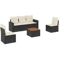 Syfax Set de sofás de jardín 6 piezas y cojines ratán sintético negro
