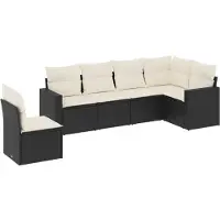 Syfax Set de sofás de jardín 6 piezas y cojines ratán sintético negro