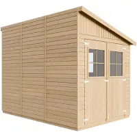Timbela Caseta de jardín de madera (con pared lateral) - Almacén con ventanas - H244 x 216 x 318 cm / 6,2 m2. Caseta de madera con revestimiento tipo "shiplap" - Taller de jardín - M339A