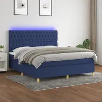 Prolenta Maison Exclusive: Base de cama con somier, colchón y luces LED, color azul, 160x200 cm, tapizada en tela