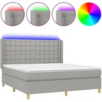 Syfax Cama box spring colchón y luces LED tela gris claro 180x200 cm