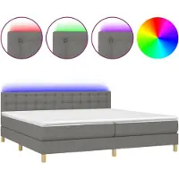 Syfax Cama box spring con colchón y LED tela gris oscuro 200x200 cm