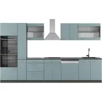 Vicco Mueble de cocina R-Line Gris azulado/antracita 350 cm con armario alto, ET Antracita, Model 49822