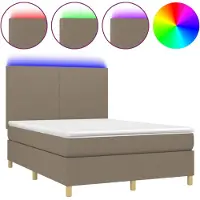 Syfax Cama box spring colchón y luces LED tela gris taupe 140x200 cm