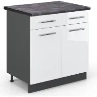 Vicco Mueble bajo de cocina Fame-Line Blanco alto brillo 80 cm , ET Antracita, Model 45550
